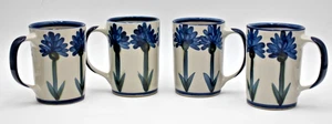 Vintage 4 Lot Louisville Steinzeug Tassen blau Bachelor Knopf Kornblume 4 3/4" - Bild 1 von 18