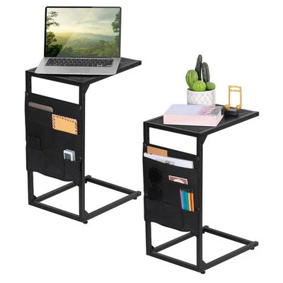 Set of 2 C Shaped End Table Side Table w/ Storage Bag for Couch Sofa Bedroom - Image 1 of 4