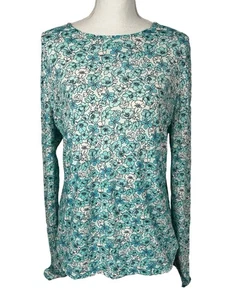 Lands' End Women Size M Rash Guard top Blue teal small Floral Long Sleeve - Picture 1 of 24
