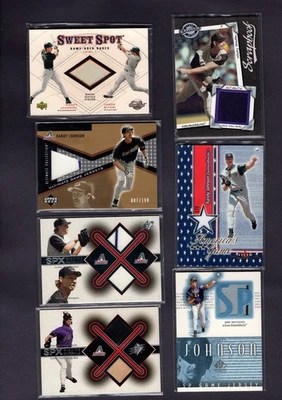 (10) ALL RANDY JOHNSON REAL GAME USED JERSEY, BAT SWATCH CARDS PLUS 2X BONUS ++ - Image 1 of 2