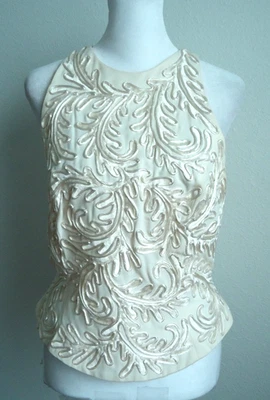 Top Carmen Marc Valvo Sin Mangas Cremallera Trasera Bordado Beige Forrado-8 Foto 1 de 4