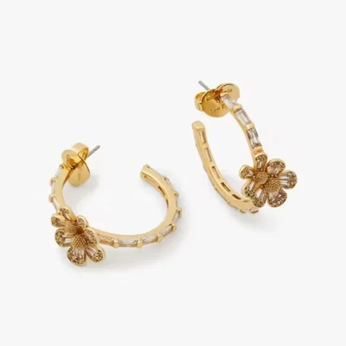 ORECCHINI A CERCHIO KATE SPADE NEW YORK FLEURETTE CUBIC ZIRCONIA ORO 1" KG303 NUOVI
