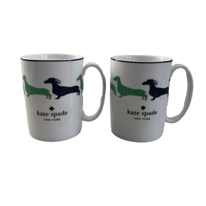 Nuevas 2 tazas Kate Spade Lenox New York China Dachshund 10 OZ azul verde - Imagen 1 de 4
