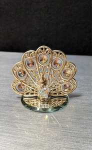 Vintage Swarovski PEACOCK Brass & Crystal Glass Figurine, 2.25" Height - Picture 1 of 6