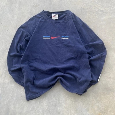 Youth Vintage XL Nike Long Sleeve Shirt Red Striped Blue White Tag made in USA - Image 1 of 4