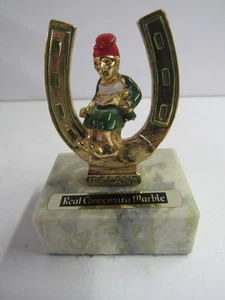 Vintage Irish Leprechaun On Horseshoe Paperweight W Connemara Marble Base - Picture 1 of 4