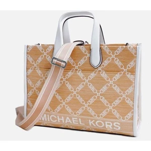 Borsa nuova con etichette Michael Kors Gigi grande logo tote grab firma HandBag naturale/bianca - Foto 1 di 7