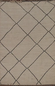 Moroccan Oriental Area Rug 6x8 Hand-knotted Wool Trellis Pattern Beige Carpet - Picture 1 of 17