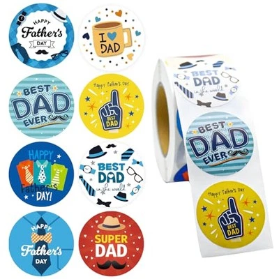 500 PIEZAS Pegatinas Redondas Día del Padre, 8 Diseños Rollo Calcomanías Feliz Día del Padre  Foto 1 de 4