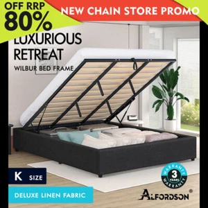 ALFORDSON Bed Frame King Size Gas Lift Storage Mattress Base Charcoal WILBUR - Picture 1 of 12