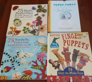 Lotto 4 libri maglia uncinetto bambini bambini giocattolo dito pupazzo uccellino vita marina libro - Foto 1 di 13
