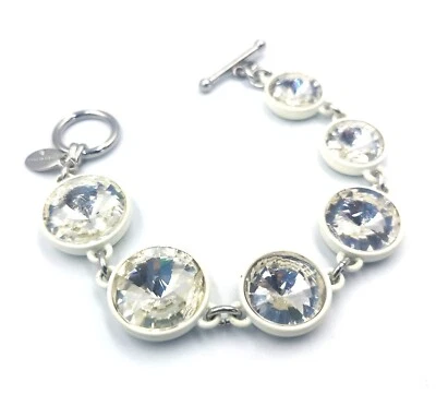 Pulsera estilo Brulee blanca de diamantes de imitación de gran tamaño Ann Taylor cierre de palanca de 6"  Foto 1 de 4