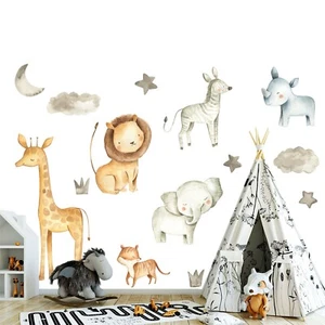 Water color Baby Animal Wall Fabric Decal Set Sticker Baby Room Decor Boys Gift  - Foto 1 di 5