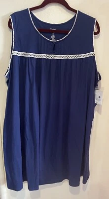 女式 Croft & Barrow 大码 3X 无袖海军蓝带白色蕾丝睡衣 — 第 1/3 张图片