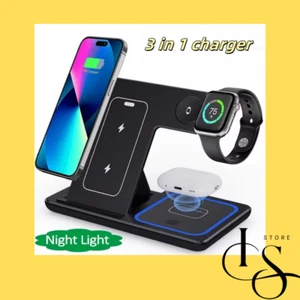 Stazione Ricarica Wireless 3 in 1 Qi iPhone Samsung Apple Watch AirPods- Dock - Foto 1 di 10