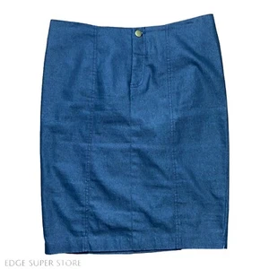 Jared Ross August Silk Blue Chambray Straight Pencil Cotton Zip Up Skirt Size 6 - Picture 1 of 5