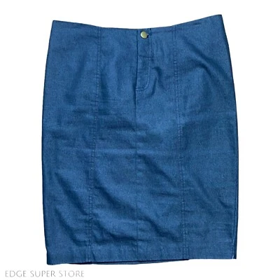 Falda Jared Ross August Azul Seda Cambray Recta Lápiz Algodón Cremallera Talla 6 Foto 1 de 4