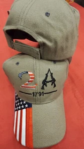 2nd Amendment 1791 Rifle Black Khaki Weapon AR-15 Gun Cap Hat US Flag Side - Picture 1 of 1