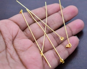 32 Pcs Bali Head Pins 18k Gold Plated 3 Balls With Ring 20 Gauge 3 Inch id-348 - Picture 1 of 3