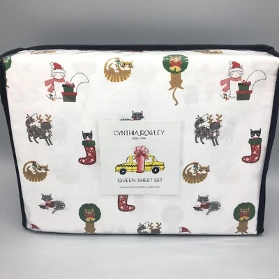 4件装辛西娅·罗利圣诞猫女王床单套装灯长袜鹿角圈 — 第 1/4 张图片