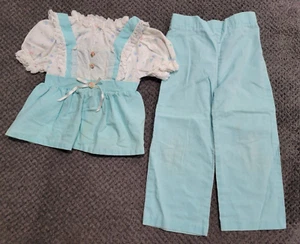 Vintage 80s Evy of California Blue Shirt Pants Size 3T Toddler Girl Set Made USA - Picture 1 of 11