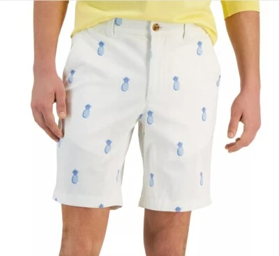 Pantalones Cortos Chinos Club Room Para Hombre Talla 40W Ajuste Clásico Piña 9" Frente Plano Blanco Foto 1 de 4