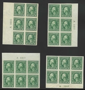 U.S., 1912, Scott #408 Imperf, Matched Set, Pl. Blks of 6, Pl. #5818, Mint, N.H. - Picture 1 of 2