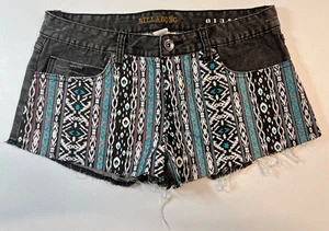 BillaBong Womens Lovin Life Black Blue White Aztec Pattern Shorts Size 9 Stretch - Picture 1 of 10