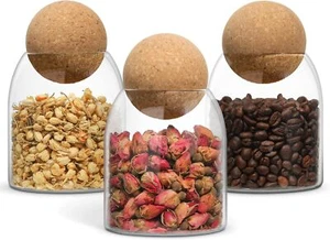 Glass Storage Container With Ball Cork 16 Oz Small Glass Jar With Cork Lids 3 Pa - Picture 1 of 8
