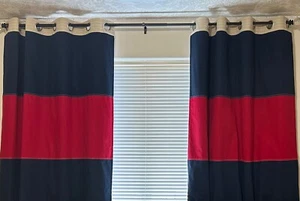 2 Pack Pottery Barn Kids Rugby Blackout Grommet Curtain Panel Red & Navy 44 x 84 - Picture 1 of 9