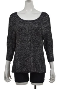 Alice + Olivia Womens Sweater Size S Black Silver Scoop Neck 3/4 Sleeve Top - Foto 1 di 5