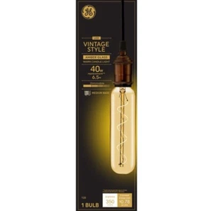 GE 6.5W 40W Equivalent LED Light Bulb Amber Glass Warm Candle - Picture 1 of 5