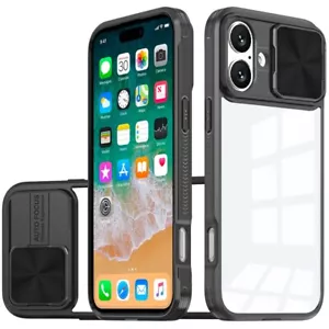 Custodia per iPhone 16 Plus 6,7 pollici lente posteriore scorrevole trasparente + vetro temperato - Foto 1 di 12