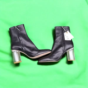 Zara Woman schwarze Leder Stiefeletten UK 8 High Heel spitz Reißverschluss Blockabsatz - Bild 1 von 12