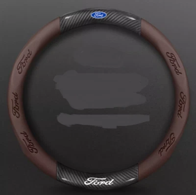 15" PU Leather+Carbon fiber Steering Wheel Cover For 1901-2024 Ford All Cars - Image 1 of 4