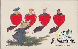 DÍA DE SAN VALENTÍN Amor Postal Saludos de vacaciones 1917 Corazones brillantes Gorro 141 - Imagen 1 de 1