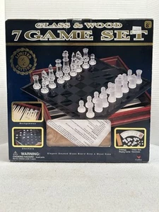 Cardinal Limited Edition Wood & Glass 3 Game Set Backgammon Checkers Chess - Picture 1 of 4