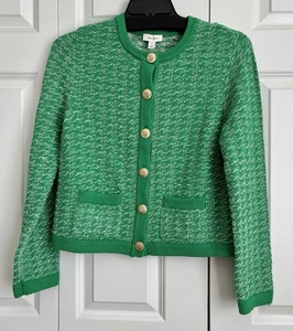 JACKE CARDIGAN DAMEN GR. MEDIUM GLANZ CARDI GRÜN/WEISS METALLIC STRUKTUR - Bild 1 von 6