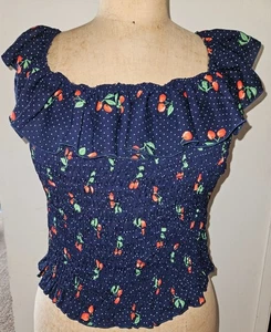 3X HAUTE FOX Navy Blue w/ Cherries Stretchy Sleeveless Top - Picture 1 of 6