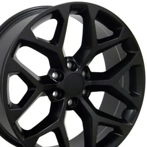 22" Satin Black 5668 Rim Fits Chevy Silverado 1500 Snowflake Wheel 22x9 CK156 - Picture 1 of 5