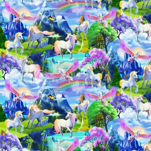 Unicorns C5433 Timeless Treasures 100 Cotton Fabric Priced by 1/2 Yd