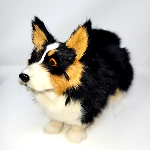 Tri Color Corgi Dog Papier Mache Figure with Real Rabbit Fur - Picture 1 of 9
