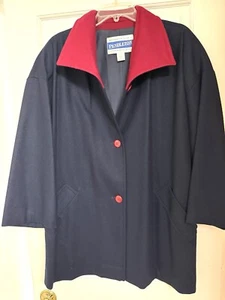 Vtg Pendleton Woolen Mills Navy BL Wool Red Lined Jacket Coat WM 16 EUC Car Coat - Picture 1 of 9