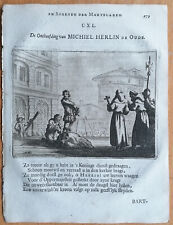 Death of Michiel Herlin - Martyr Torture Original Engraving Gysius - 1719