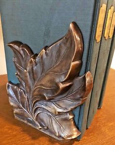 Vintage Bronze Decorative Leaf Design Bookends, Leaves Book Ends, Nature, Metal