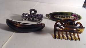 4 Made in France Faux Tortoise, Rhinestones, hand paintedHair Clip/Claw Barette