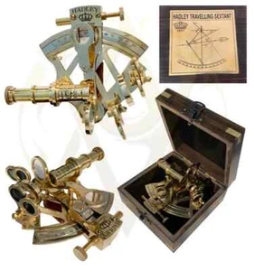 Brass Navigation Compass Working Sextant with Wooden Box Antique Gift For Sailor - Picture 1 of 5