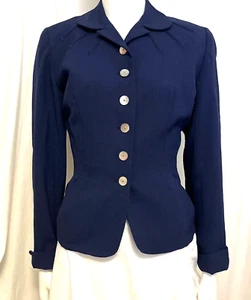1950s Womens VIntage Navy Suit Jacket Embroidered Arrows Bobbie Brooks XS - Picture 1 of 10
