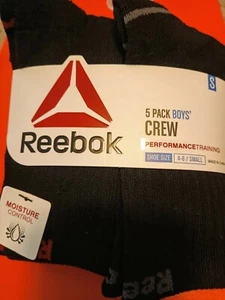 Reebok Socks Boys Sz S 4-8, 5 Pairs Pack Crew Cut Socks School Sports girls play - Picture 1 of 7