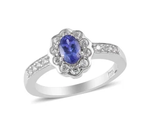 Premium Tanzanite and Zircon Ring in Platinum Over Sterling Silver 1.00 Ct. - Picture 1 of 8